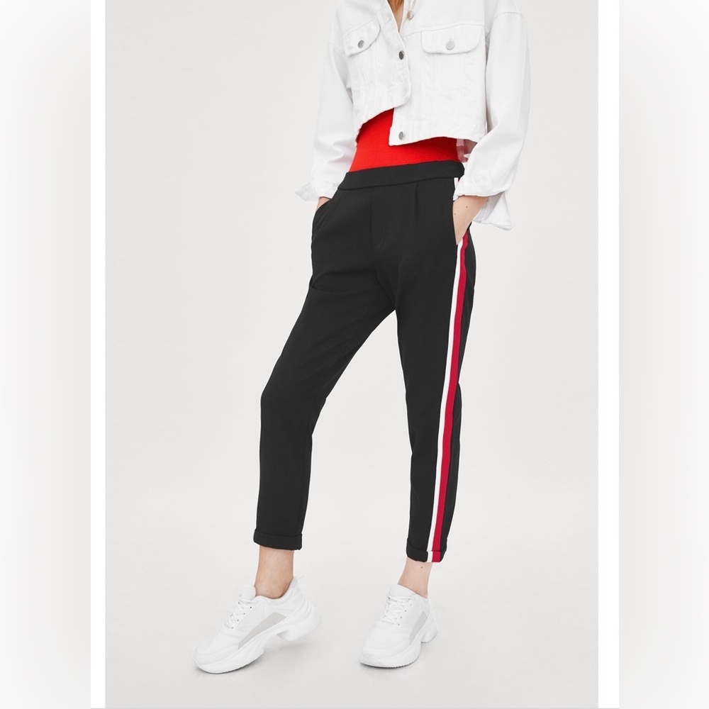 ZARA Trafaluc Collection Black joggers Side Stripe Red White MEDIUM